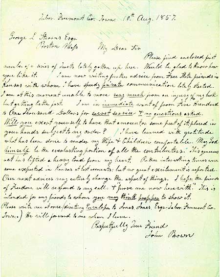 Letter from John Brown to George Stearns, August 10, 1857